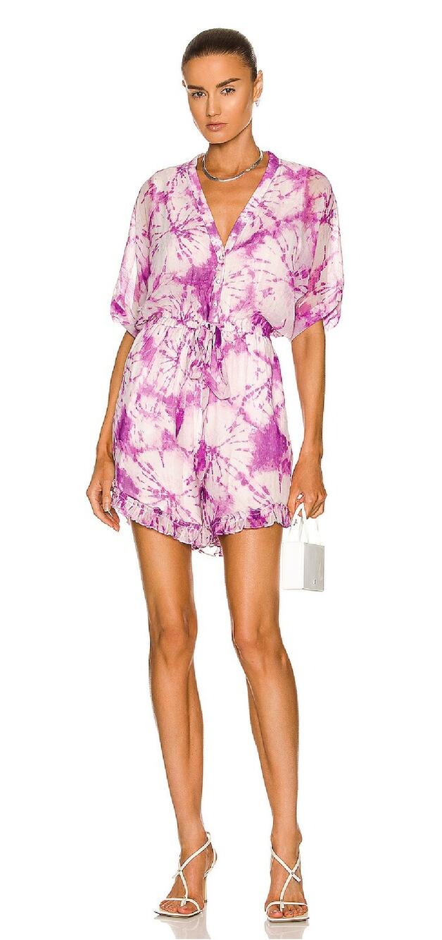 Rocco Sand Short Sleeve Ava Romper Tie Dye Womens Size Medium New Purple White